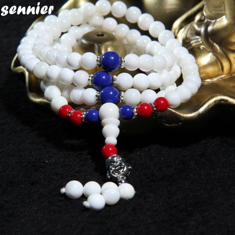 

Fashion Jewelry 6mm 108 Natural White Stone Beads With Buddha Head Pendant Multilayer Bracelets Women Charm Necklace Chains