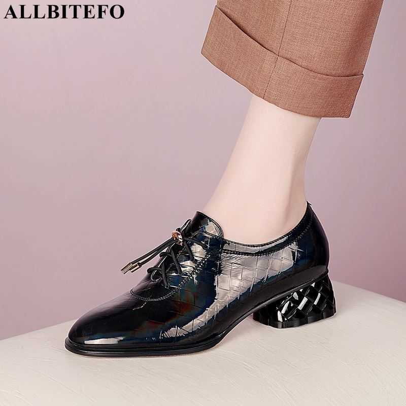

ALLBITEFO size 34-41 cross tied round toe genuine leather women high heel shoes fashion high heels women basic heels shoes 210611, As picture