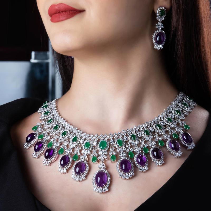 

Earrings & Necklace GODKI Luxury Shiny Bridal 4 PCS Bracelet Ring Jewelry Set For Ladies Women Wedding African CZ Dubai, As pic