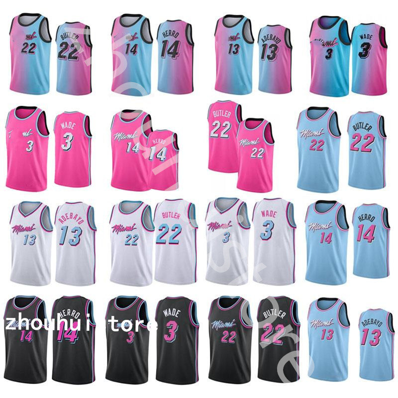

MenMiamiHeatBasketball Jersey Dwyane 3 Wade Jimmy 22 Butler Kyle 7 Lowry Tyler 14 Herro Bam 13 Adebayo 55 RobinsonNbajersey, Black