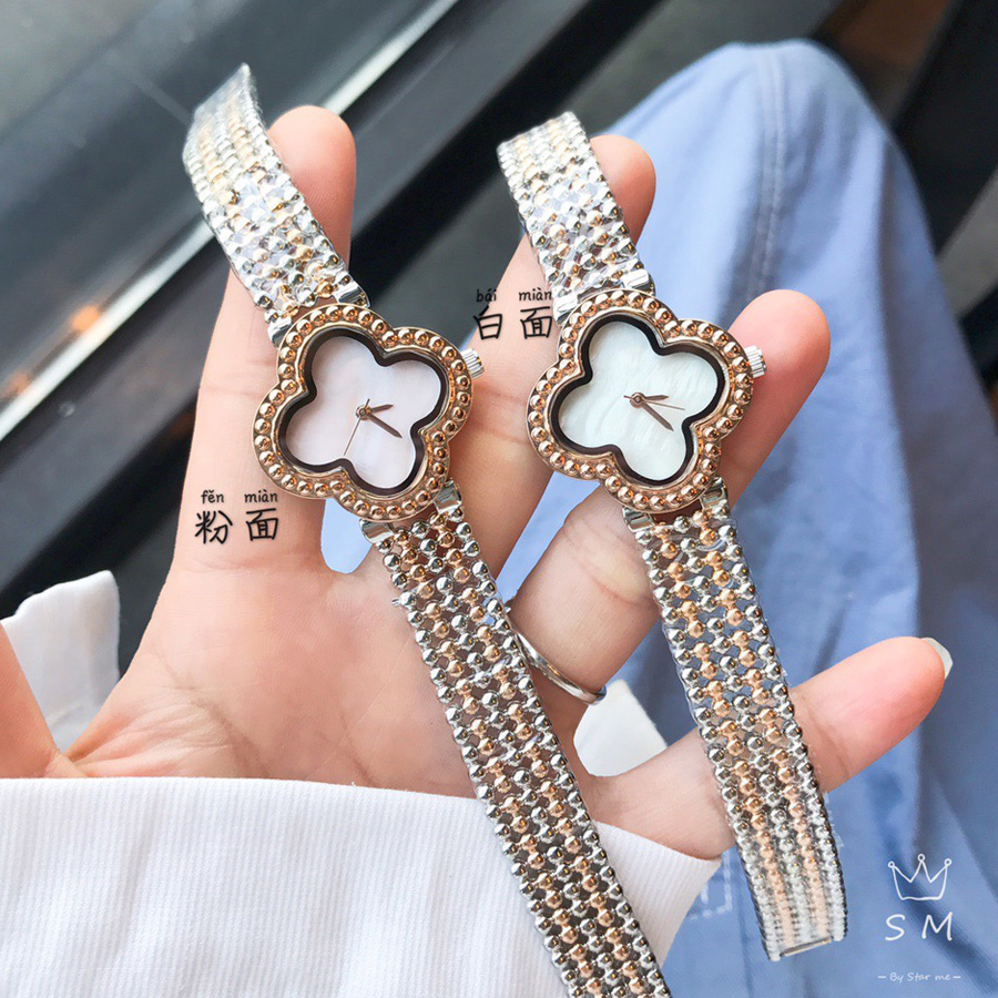 

Fashion Brand Watches Women Girl Flowers Style Steel Metal Luxury Wrist Watch VA03, Black white