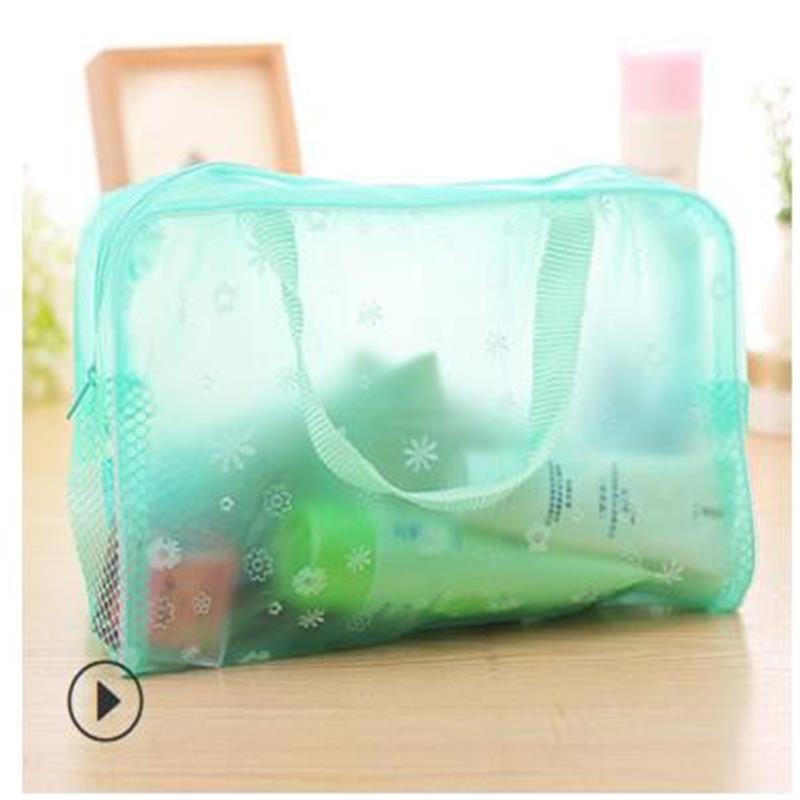 

Pastoral floral cosmetic wash bag transparent waterproof supplies storage, Blue