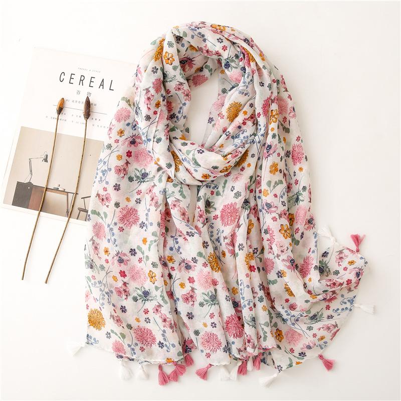 

Scarves 2021 Spain Lovely Polka Floral Tassel Viscose Shawl Scarf Lady High Quality Wrap Headband Bufandas Muslim Hijab Sjaal 180*90Cm, Blue;gray