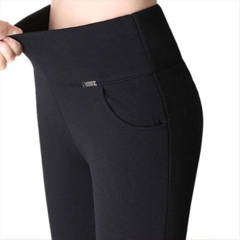 

4xl fashion solid women pant slim high waist long trousers pencil fall pocket ladies femme, Black;white