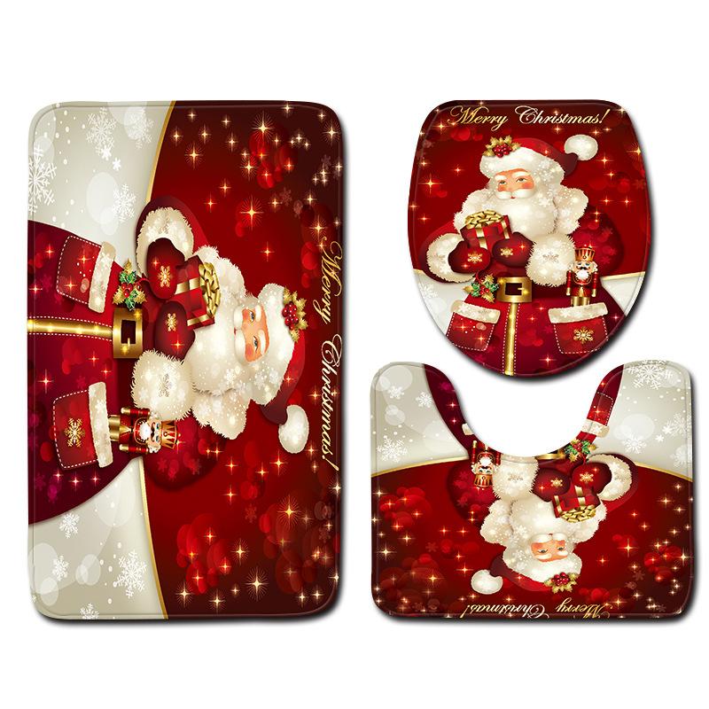 

Bath Mats Christmas Snowman Printing Pattern Door Mat Bathroom Antifouling Decoration Accessories Toilet Three-piece Non-slip