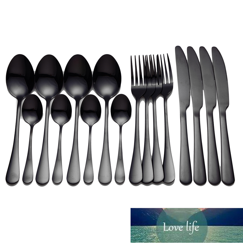 

Black Tableware Stainless Steel Cutlery Set Forks Knives Spoons Kitchen Dinner Fork Knife Gold Dinnerware 16 Pcs