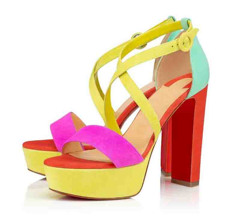 

Heels Sandals For Woman red bottoms platform sandal ankle strap Colorsful leather Bee Alta redsoles pumps party wedding dress bride shoes