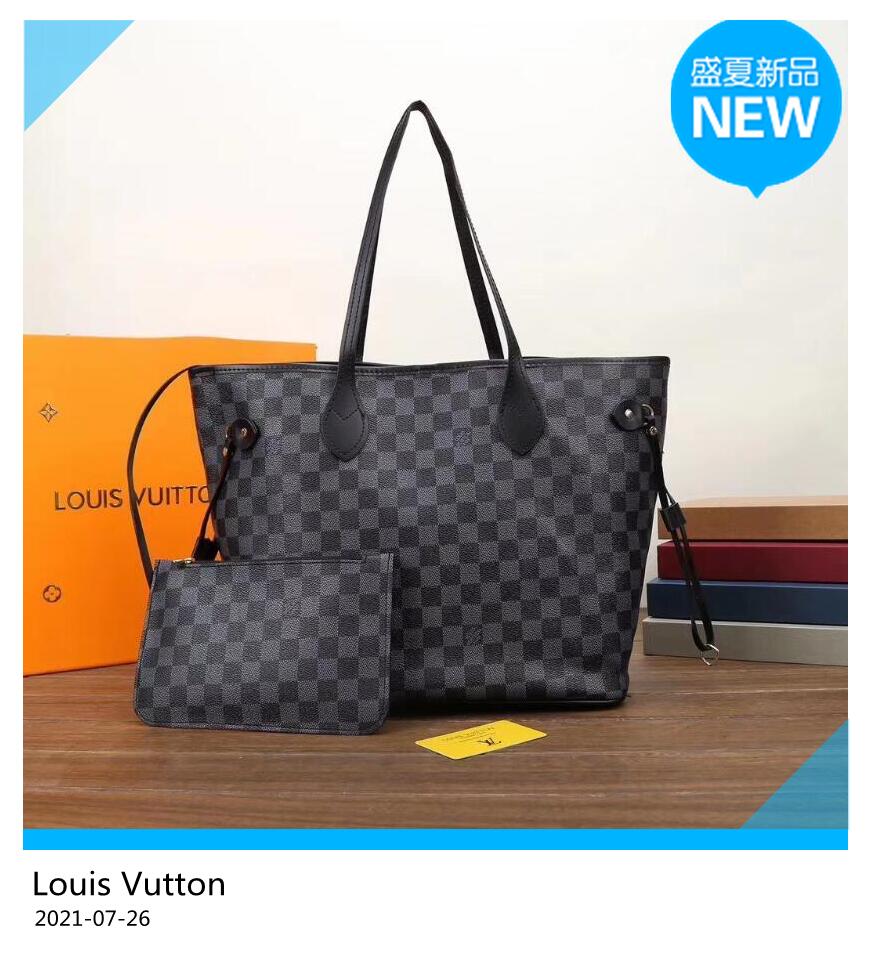 

LVLouisVitton Vutton Shopping Bag+wallet Women Handbag Leather Shoulder Bags 2 Pce Sets Ladies Messenger Bags Casual Tote Bags, Checkered white