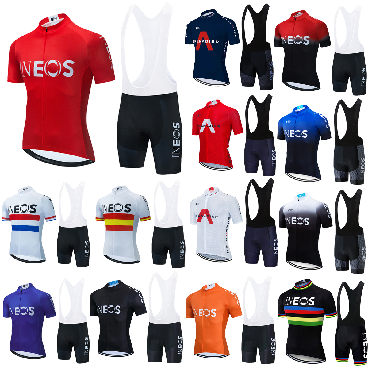 Tour De France 2021 Pro Team INEOS Cycling Jersey Kit Men&#039;s Summer Quick Dry Bicycle Clothing MTB Bike Jersey Bib Shorts Suit-image-691815146
