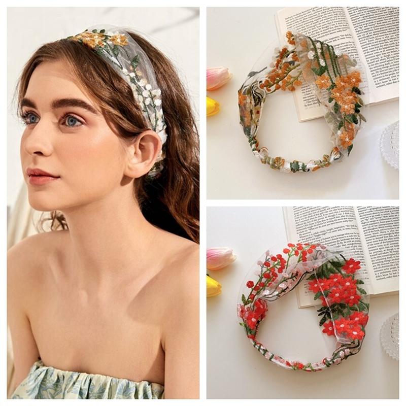

Hair Accessories Elegant Lace Headband For Women Fashion Embroidery Elastic Ribbon Hoops Non-slip Band Bridal Headwear