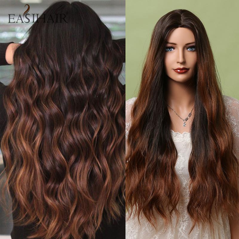 

Synthetic Wigs EASIHAIR Long Chocolate Brown Hair Wig Dark Caramel Highlights Wavy Natural Heat Resistant Cosplay, Lc5303-1