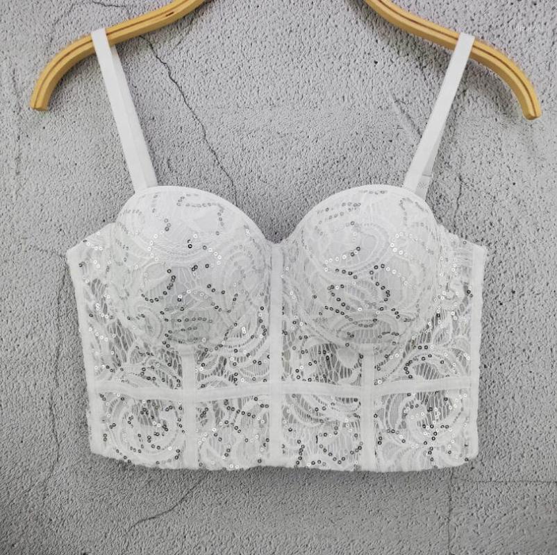 

Women' Lace Sequins Bustier Push Up Night Club Bra Bralette Women Tops Cropped Party Vest Corset Plus Size P2461 Bustiers & Corsets, White