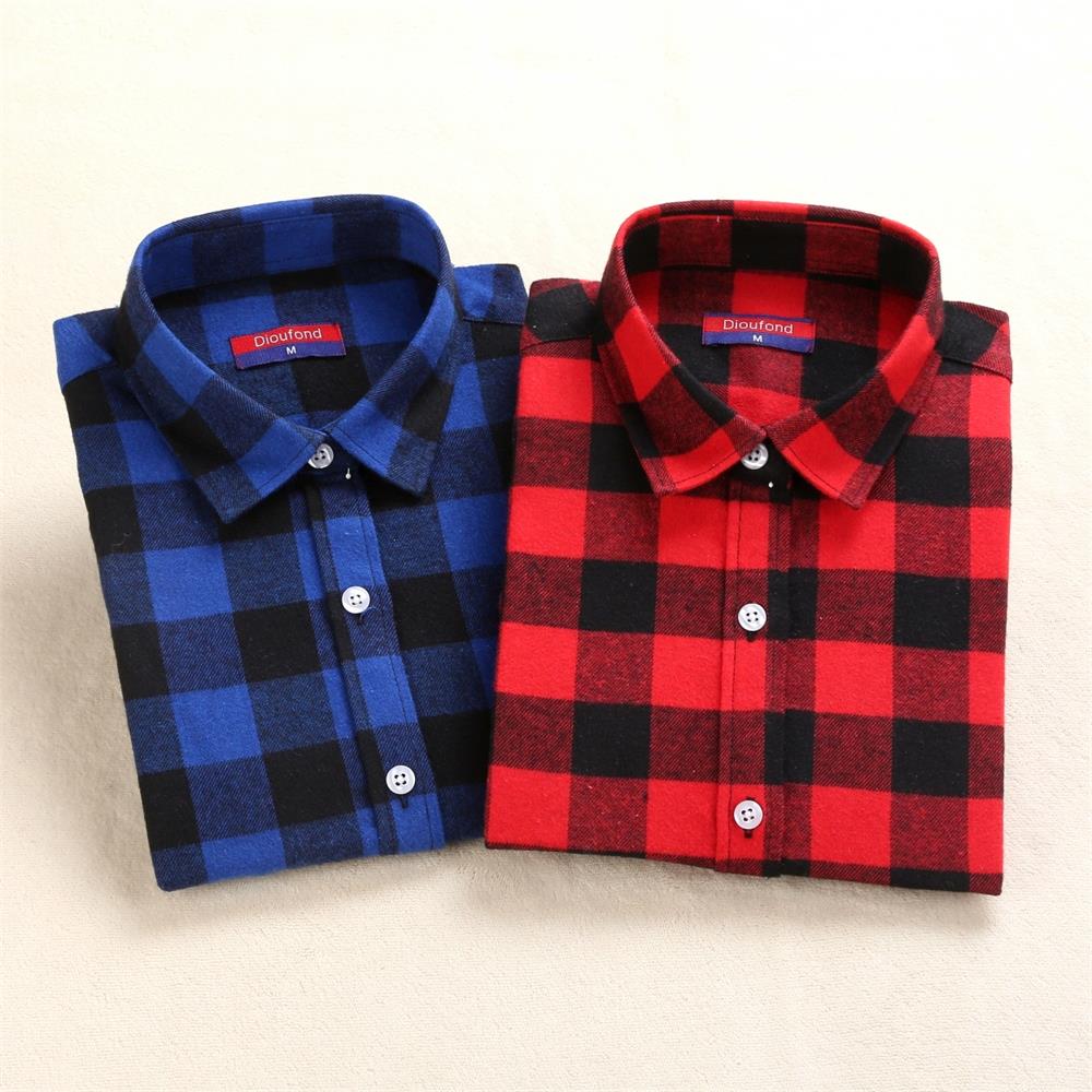 

Dioufond Flannel Plaid Shirt Women Cotton Tops Red Plaid Shirt Plus Size 5XL Feminine Blouse Casual Clothes Fashion School Top, Hwine