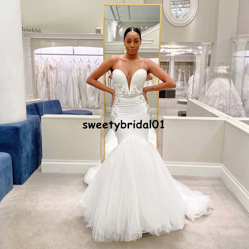 

Mermaid Wedding Dress 2021 Sweetheart Lace Appliques African Bridal Dresses Robes Sweep Train Informal Reception Party Gowns, Grape