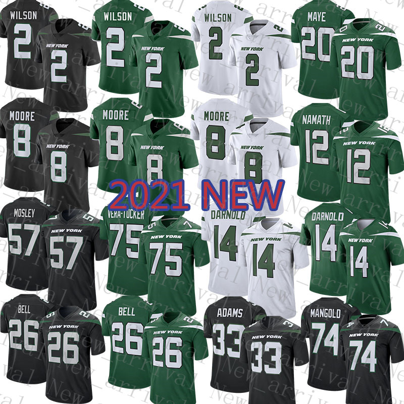 

2021 New Mens York American Football Jersey Jets 2 Zach Wilson 8 Elijah Moore 77 Mekhi Becton 75 Alijah Vera-Tucker 12 Joe Namath 99 Mark Gastineau 95 Quinnen Williams 55, Mens-penqiji
