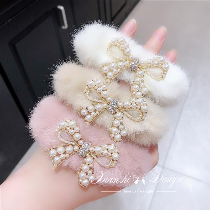

Hair Clips & Barrettes Fashion Pearl Bowknot Diamond Plush Tie Cute Ball Accessories Autumn And Winter Sweet Rope, Golden;silver