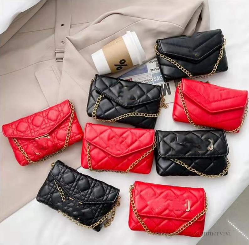 

Designer Kids quilted handbags lady style Girls metal letter chain crossbody bags Luxury Children PU leather one shoulder bag women mini purse A7642, Black y