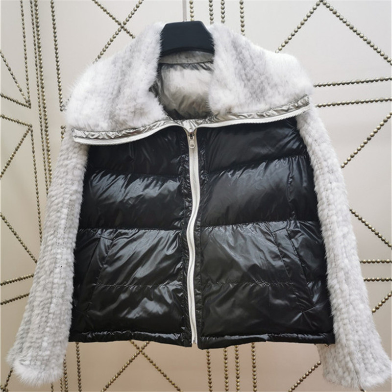 

Women's Down & Parkas Thick warm 90% white duck down jackets women knitted real mink fur collar long sleeve short coat winter jack, Black