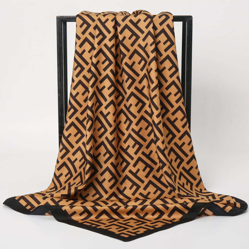 

Gaohe fashion F letter twill printing silk net red lady Baotou generous gift scarf, Blue;gray