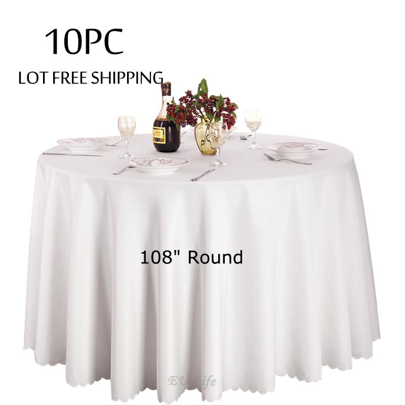

Table Cloth 10PCS Luxurious White Polyester 108" Tablecloth El Party Home Wedding Linens Machine Washable Fabric Round