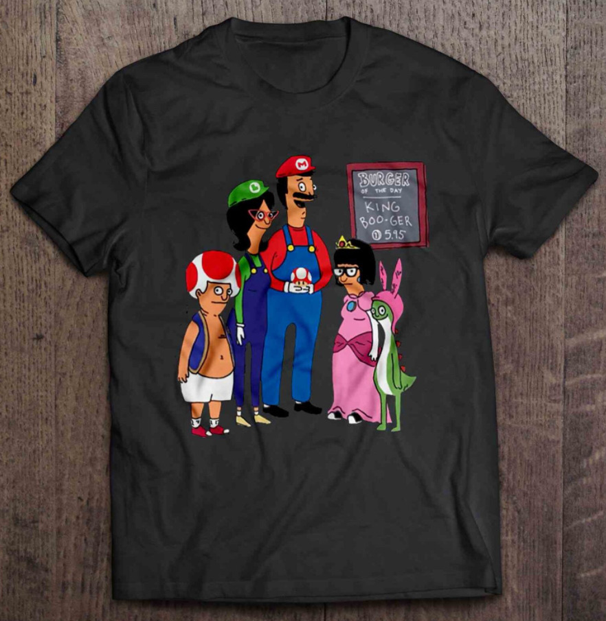 

R1 Bob Burger's Family Game Mashup Funny Black T-Shirt S-3XL, White;black