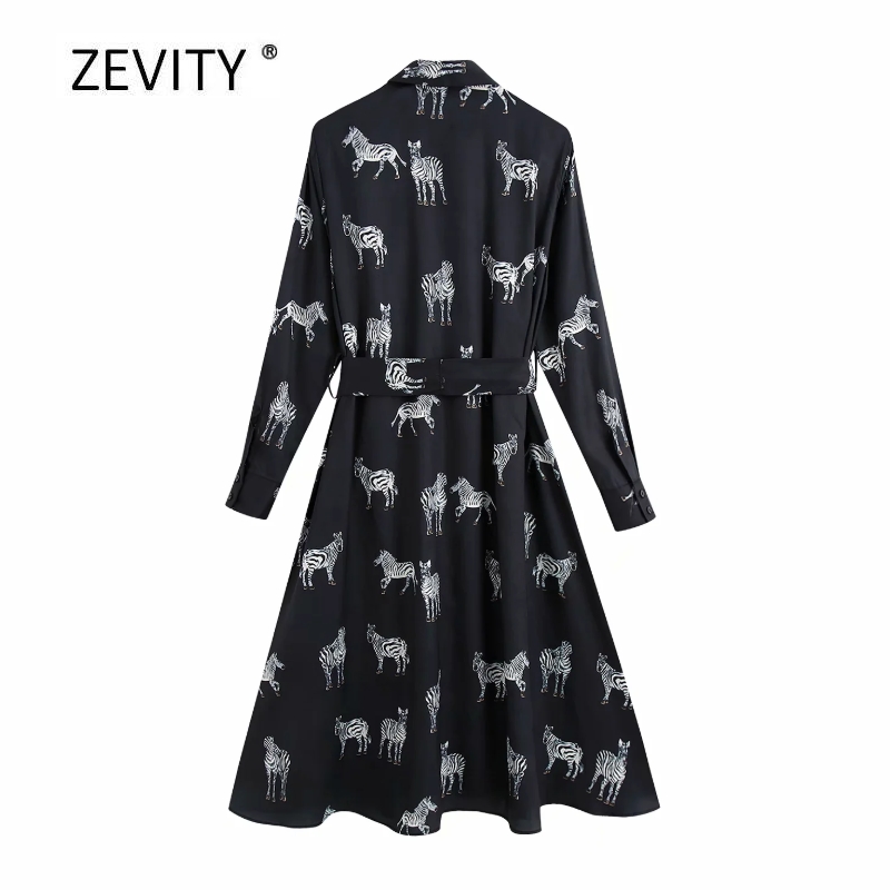 

2021new women elegant animal print shirt dress office lady turn down collar zebra pattern bow tie sashes vestido chic dresses ds4140, Black;gray