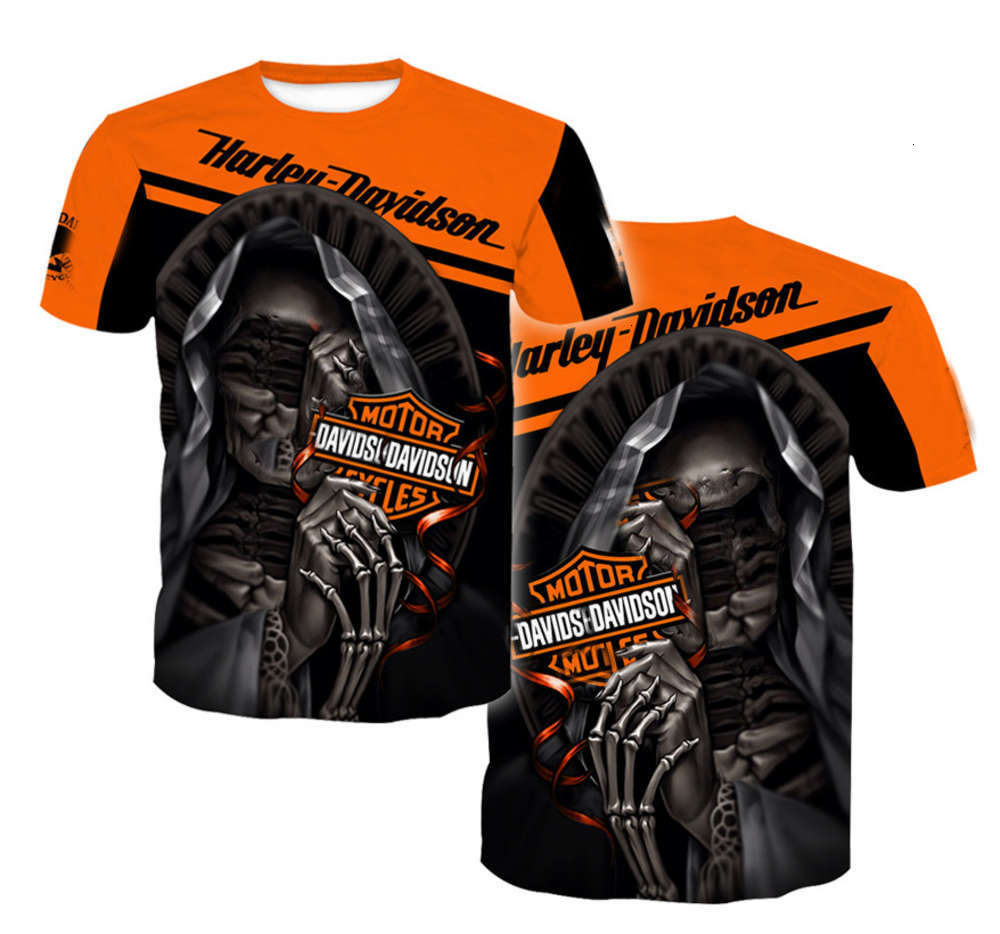 

Summer Men Short Sleeve T-Shirt Harley 3D Digital Printed Round Collar Loose, White;black