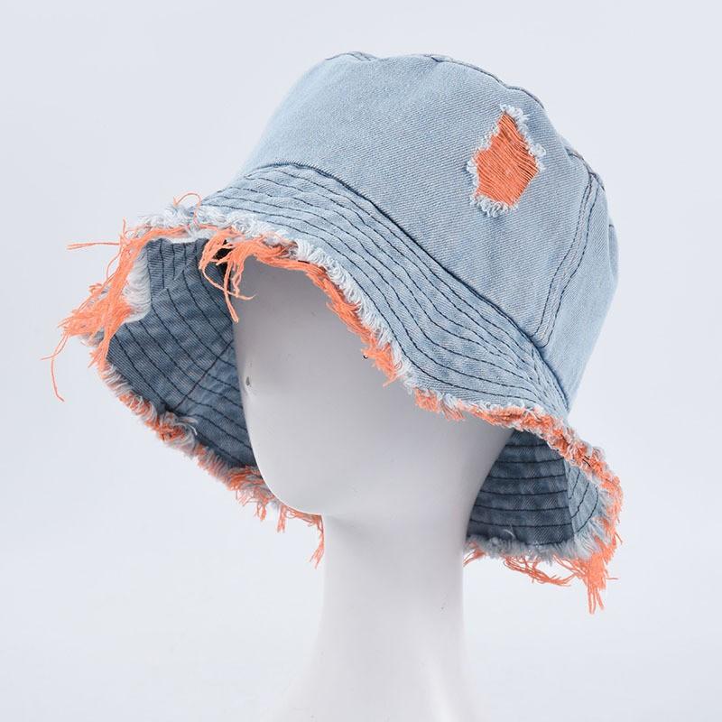 

Wide Brim Hats 2021 Fashion Korean Ripped Denim Ladies Flat Tassel Bucket Cap Fisherman's Hat Beach Tourism Women Breathable Sun, Blue;gray