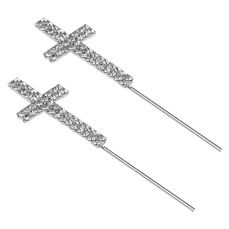

Other Festive & Party Supplies 2pcs Rhinestone Cake Toppers Cross Shape Picks Crystal Design Fruit Decoration Birthday Wedding Dessert