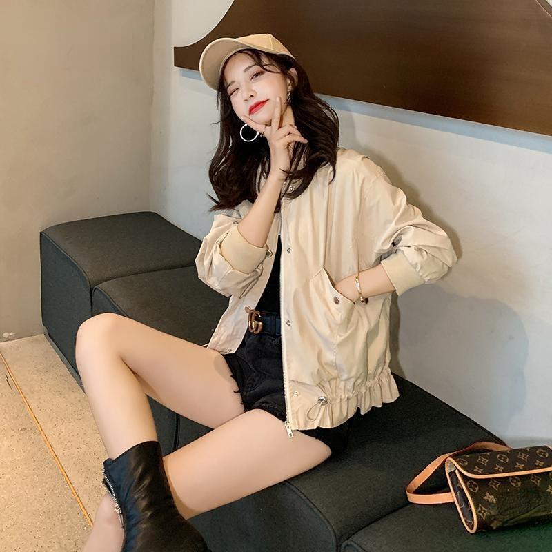 

Women's Jackets Women Baseball Basic Coat Zipper Short Bomber Jacket Female Outwear Tops Spring Autumn Solid Chaqueta Mujer Femme J222, Black;brown