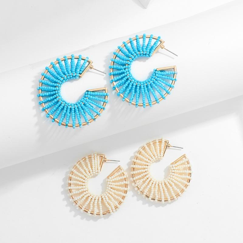 

Hoop & Huggie AENSOA Bohemian Multicolor Handmade Beads Earrings For Women 2021 Personality C-Type Statement Party Jewelry Gifts
