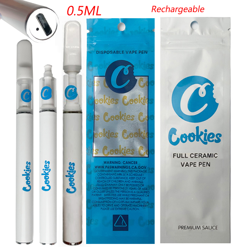 

Disposable Vape Cookies Full Ceramic E cigarettes Rechargeable 0.5ml Capacity 350mah Battery Thick Oil Glass Tank Cartridges