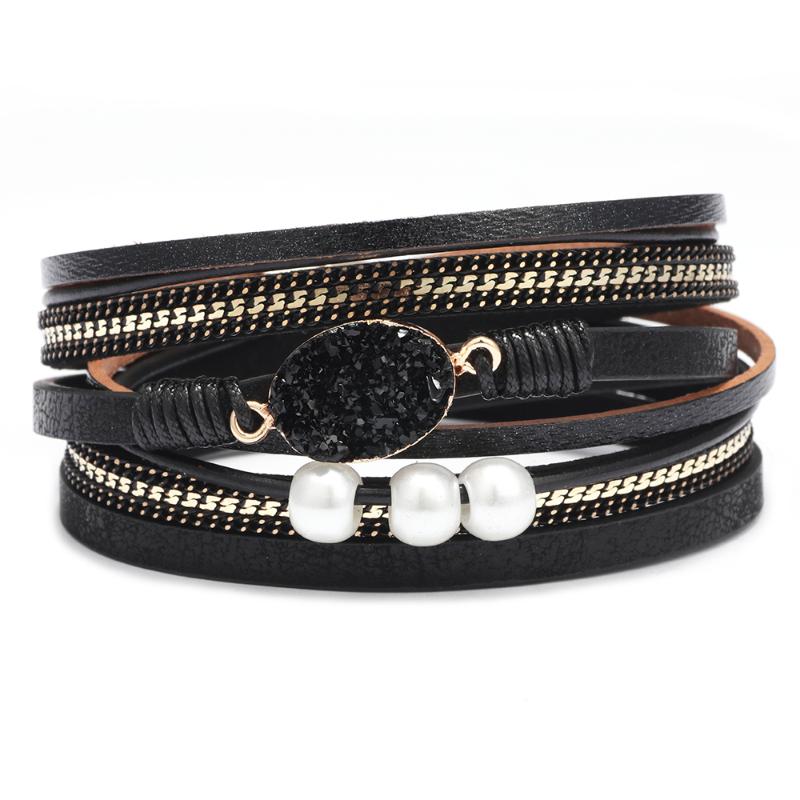 

Charm Bracelets Multilayer Leather Bracelet For Women Stone Braided Wide Wrap & Bangles Perle Female Bohemian Style Jewelry