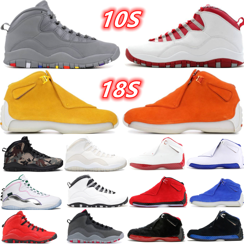 

2022 High Quality 10 10s Basketball Shoes 18 18s Desert Camo Fusion Red Smoke Grey Rio Olympians Cement Men Women Black White Royal Orange Blue Yellow Suede, Box