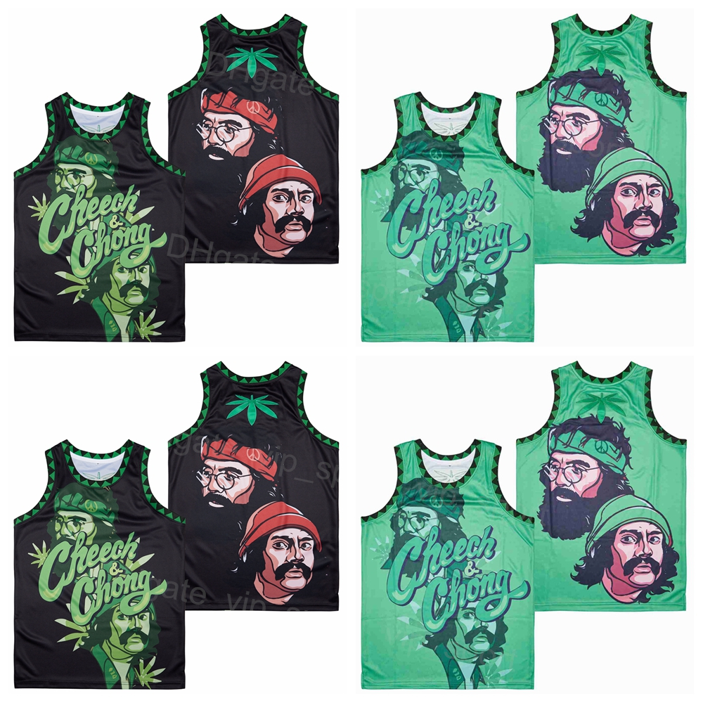 

Movie BROCCOLI CITY 1980 CHEECH AND CHONG Basketball Jersey Uniform HipHop Black Green Color All Stitched Hip Hop Pure Cotton Breathable For Sport Fans Good Quality