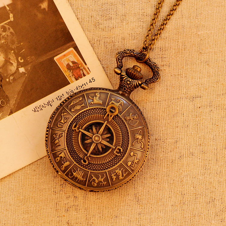 

Fashion Antique Bronze Men Women Pocket Watch Fashion Luxury Vintage Necklace Map Pattern Pendant Pocket Watch Relogio Masculino, Default color