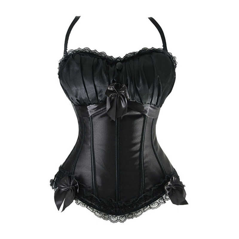 

Hot Black Steampunk Corset Top Satin Dobby Lace Faux Leather Bustier Sexy Corselet Bodyshaper Classic Gothic Clothing Plus Size, W588898b-rd