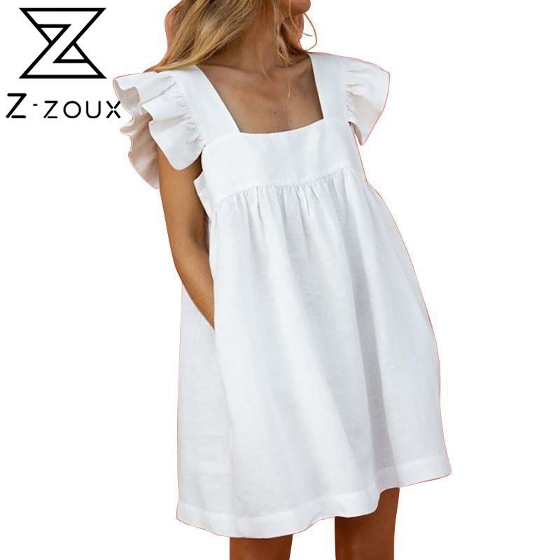 

Women Dress Square Collar Butterfly Sleeve Bohemian Loose Casual Summer es White Yellow Mini es 210524