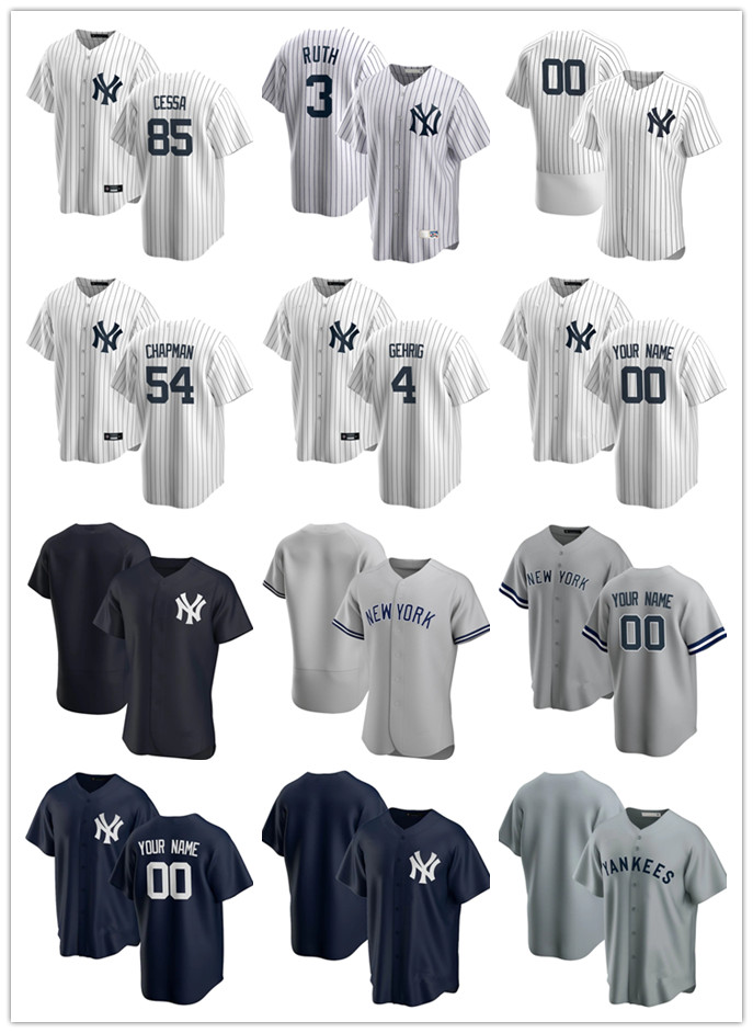 

Custom Jersey Mens women Youth New York Yankees 3 Babe Ruth 4 Lou Gehrig 85 Luis Cessa 54 Aroldis Chapman Baseball Jerseys, Blue;black