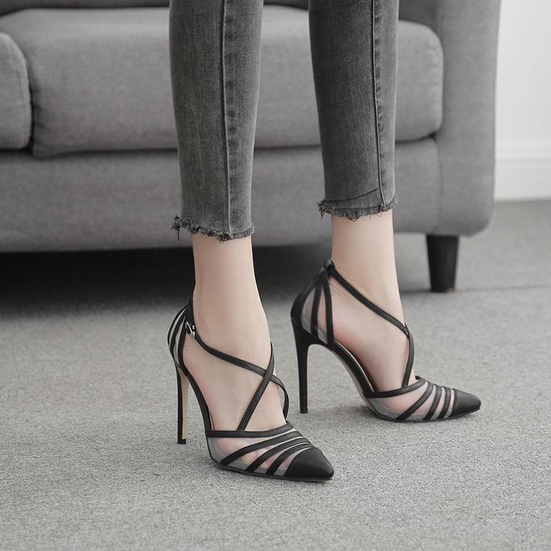 

Dress Shoes Pointed Toe Cross Strap High Heels Women Stiletto Heeled Pumps, Black
