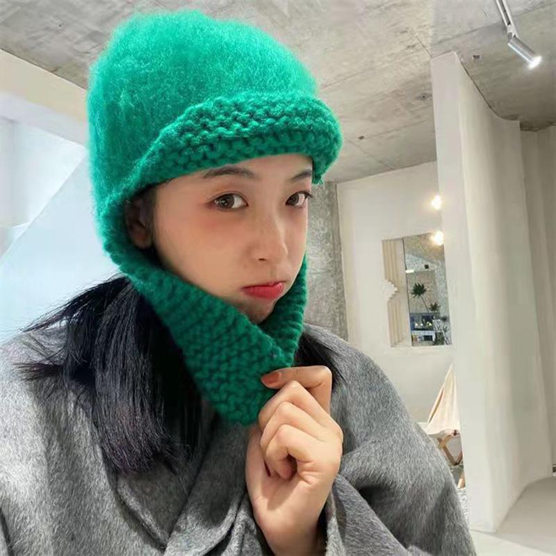 

Berets Winter Solid Cashmere Hat Russian Caps Korean Japan Style Cute Bomber Earflap Warm Flying Cap Thick Trapper Present, White