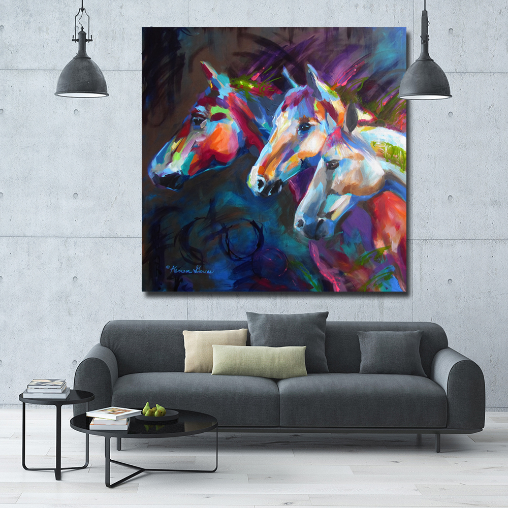 

Canvas Painting Art Prints Animal Three Colorful Abstact Horse Head Wall Art Pictures Decorative Home Decor Paintings For Living