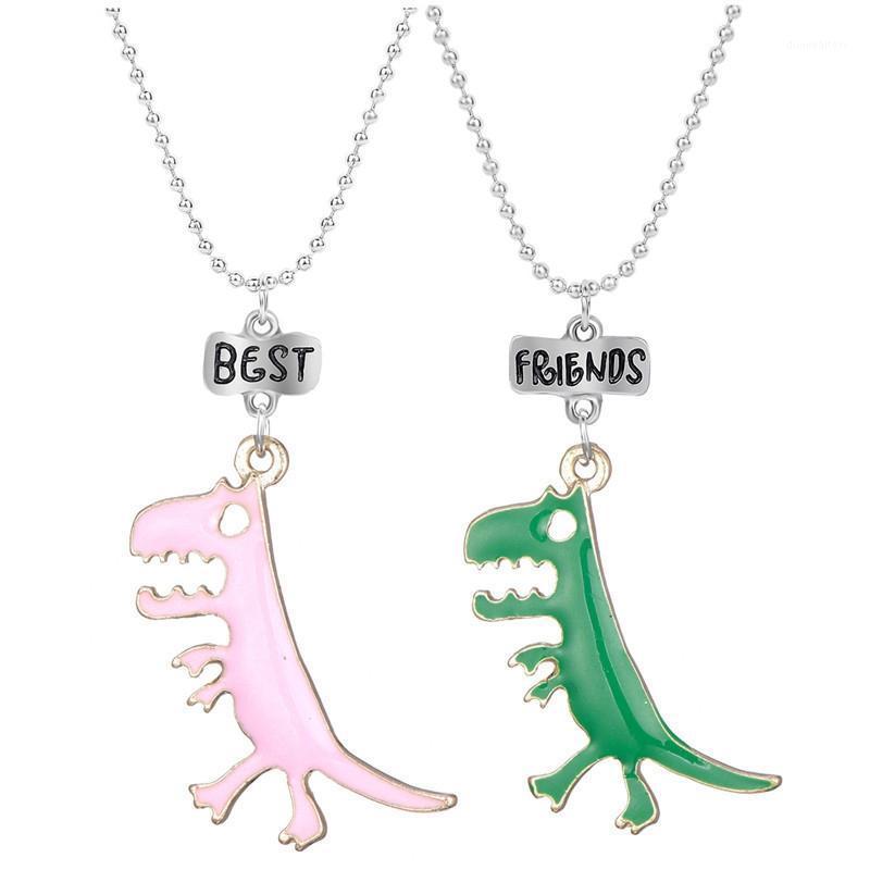 

Fashion 1set(2pcs) Emael Dinosaur Pendant Friends Necklace BFF Chain Children Girl Jewelry Gift, TCN725 Chains
