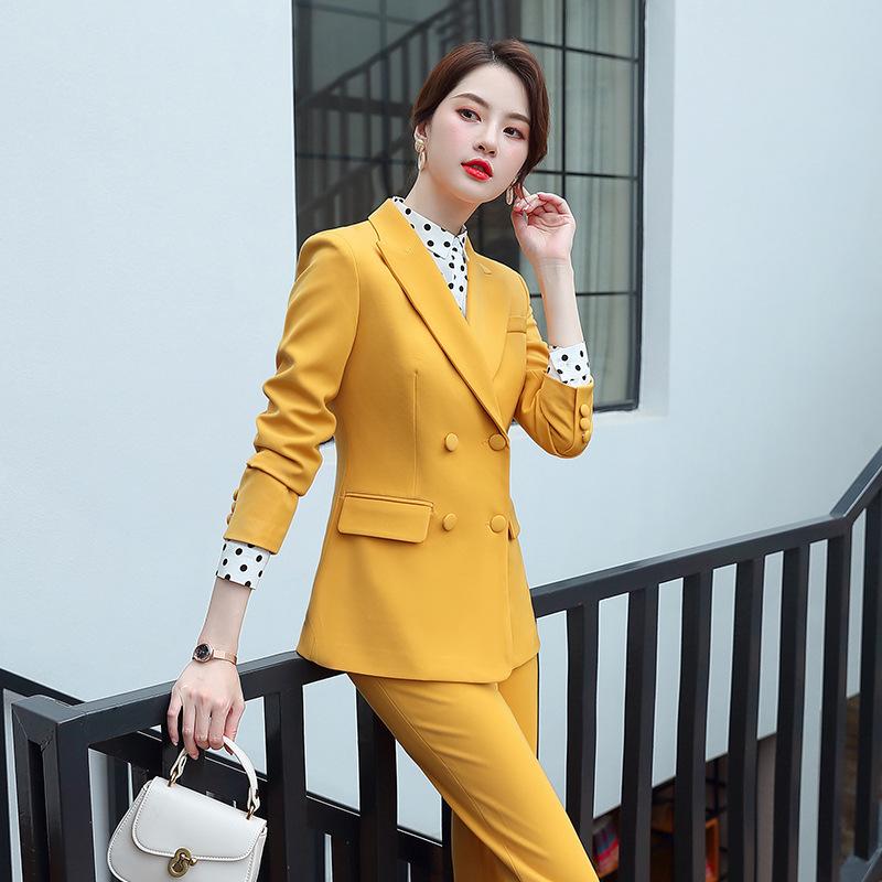 

Women' Suits & Blazers IZICFLY Autumn Long Blazer Set Female Yellow Pants Terno Feminino Elegant Women With Trouser Office Wear Red