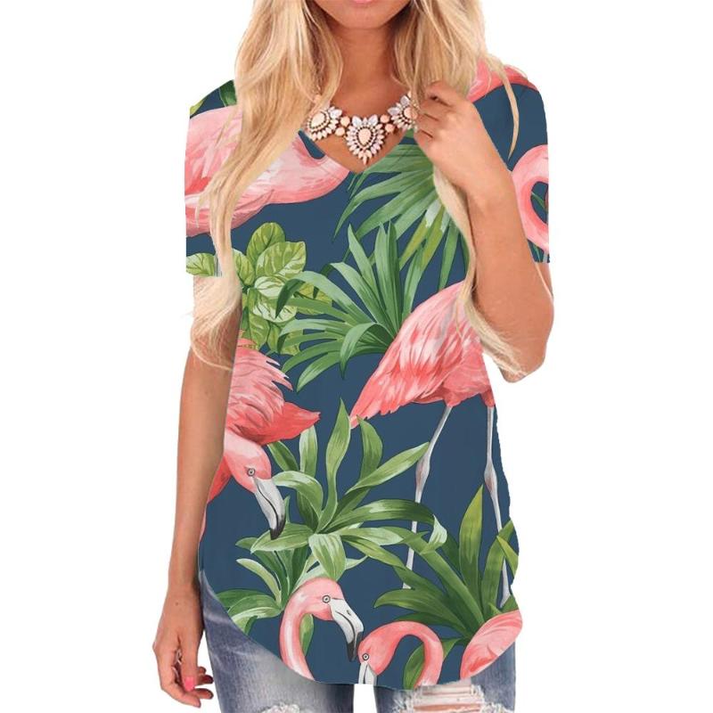 

Women's T-Shirt Giyu Brand Flamingo Women Animal V-neck Tshirt Leaves Funny T Shirts Painting T-shirts 3d Womens Clothing Summer Cool, 10492
