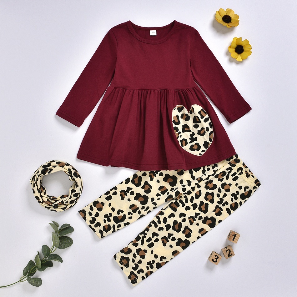 

PatPat Arrival Autumn and Spring Baby / Toddler Girls Leopard Print Dress Pants with Headb Set Kids Clothing 210521, Burgundy