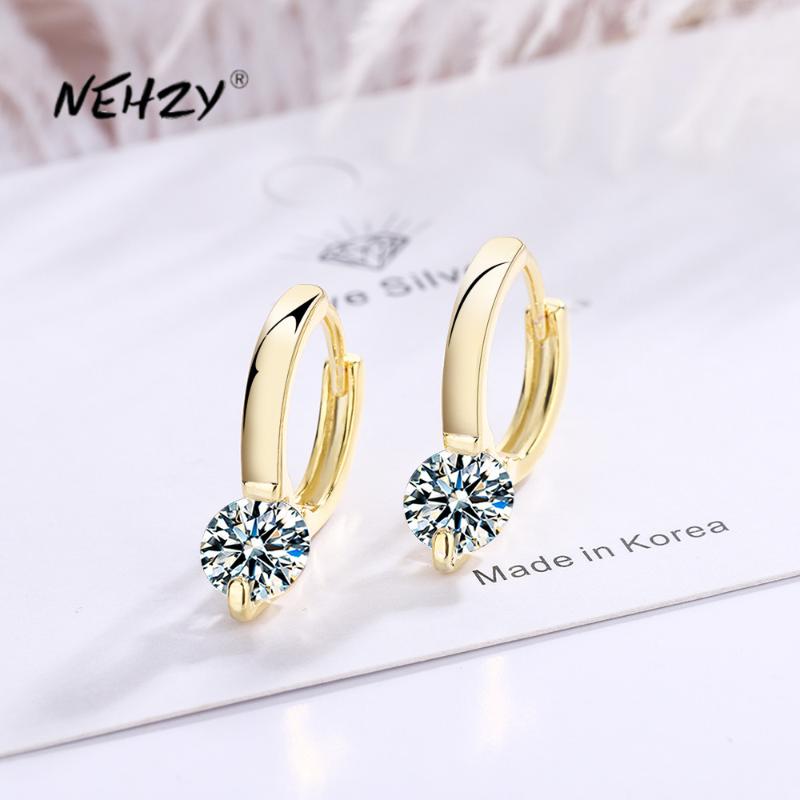 

Hoop & Huggie NEHZY 925 Sterling Silver Woman Fashion Jewelry High Quality Crystal Zircon Simple Golden Retro Charm Earrings