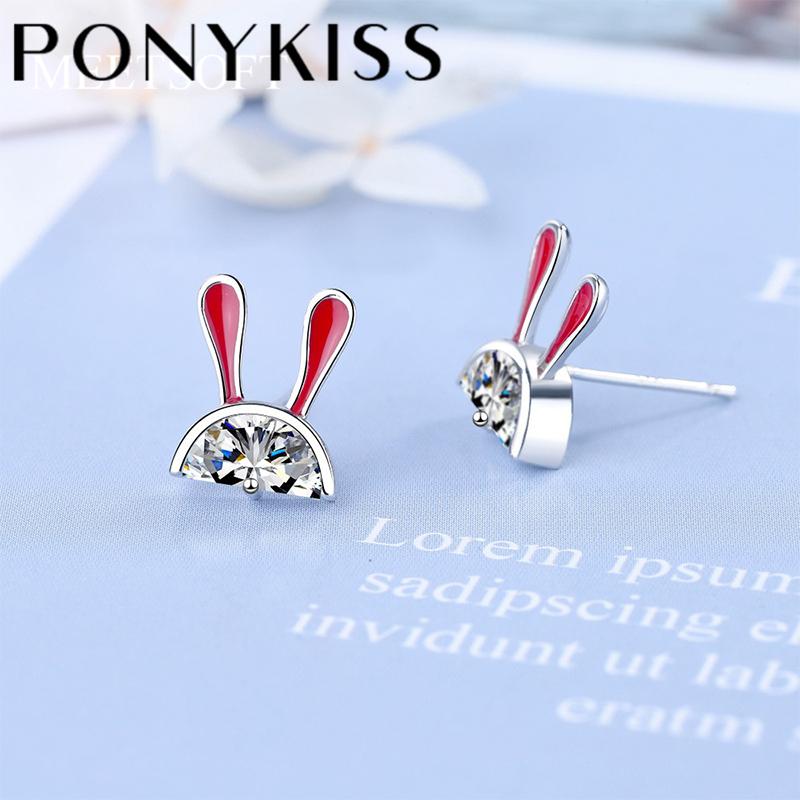 

stud ponykiss real 925 sterling silver lonely ears moon earrings for women cute birthday party fine jewelry drop, Golden;silver