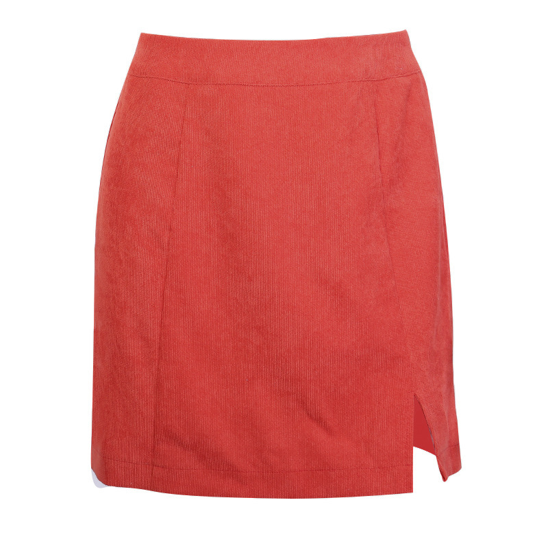 

Paris Girl Elegant Corduroy Split High Waist Mini Skirt Summer Orange Red Fashion Casual Short Skirts Women Street 210524