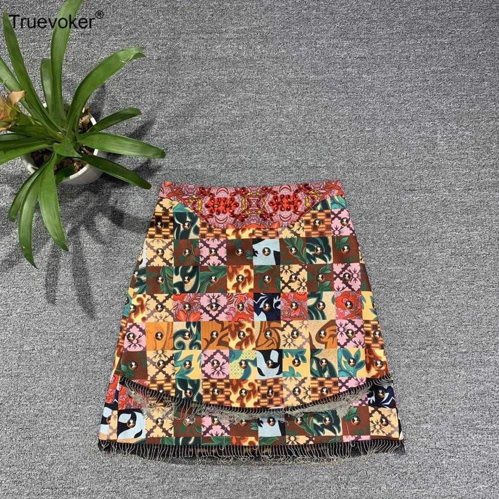 

Truevoker Women's High End Vintage Ethnic Print Beading Tassel Pencil Skirt Ladies' 210602, Multi